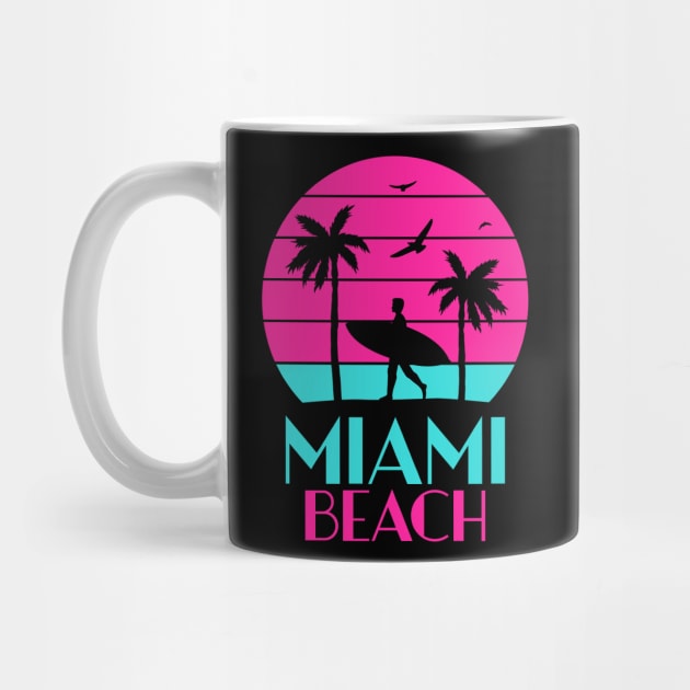 Miami beach palm tree and sufer by Cute Tees Kawaii